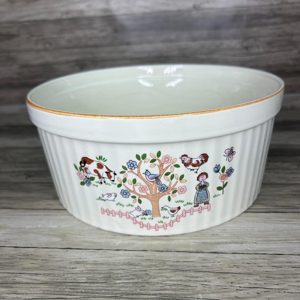 Jamestown‎ Country Home Souffle Dish Cottage Farm Rustic Kitchen Bowl 8 inch 80s